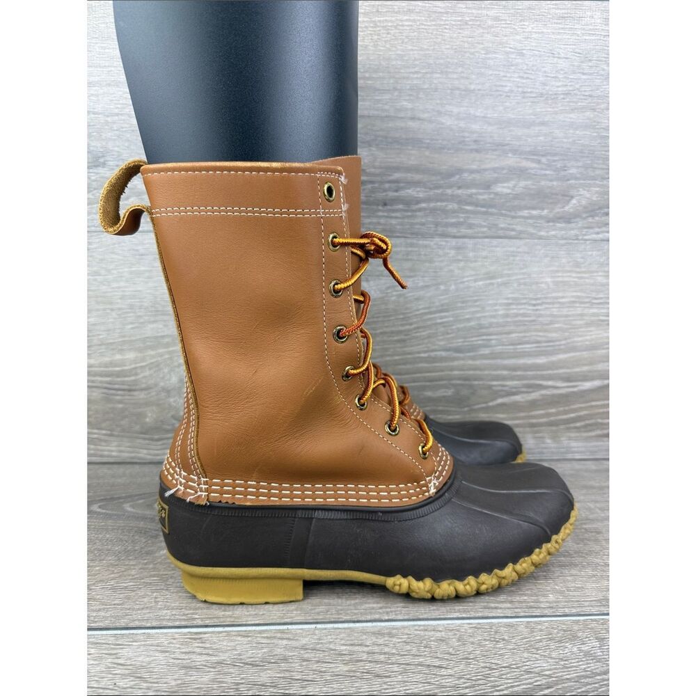 L.L. Bean Bean Boots Women’s Sz 9N Tan Leather Brown Rubber 8-Eye Lace Duck Boot